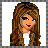 A 48x48 pixel animated buddy icon featuring a cartoon woman with long brown hair and a white shirt on the left frame, transitioning to text reading "2 hot 4 what u got" on a metallic background in the right frame.