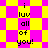Pixelated text 'i luv all of you!' on a yellow and pink checkered background with diamond-shaped pattern variations.