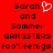Red background with black pixelated text reading 'Sarah and Sommer GANGSTERS foo'lifenigs.foo'lifenigs.' and a white pixelated heart symbol next to 'Sarah' on the left side.