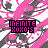 Pixelated pink and white abstract background with two identical text blocks reading 'INFINITE XOXO'S' in black-outlined letters.