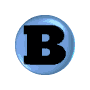 blue glossy circular icons with black letter B, each icon varying in size and shape from round to oval