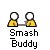 Animated contact sheet of 8 frames showing two yellow stick figures interacting with a gray stick and red splatters, labeled "Smash Buddy" below each frame.