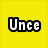 Six -aligned display the word "Unce" in white pixelated text with black outlines against solid colored backgrounds
