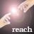 Pixelated image showing two hands reaching toward each other with a bright light between them, and the word 'reach' in white text at bottom.