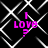 A black background with white geometric lines and four identical pink text elements reading 'I LOVE ?' arranged in a pattern