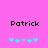 Pixelated text 'Patrick' appears above two of cyan and light blue puzzle pieces on a solid pink background