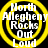 Four identical circular yellow icons with black background display white text reading "North Allegheny Rocks Out Loud" in stacked lines.