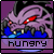 Animated contact sheet of a purple cartoon monster with red eyes and blue mouth, labeled "HUNGRY" in pixelated text across multiple frames showing subtle facial expression changes.