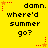 Yellow background with black text reading "damn. where'd summer go?" repeated three times in a , each with red and orange star-shaped pixel decorations