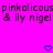 Pixelated text on bright pink background with two blue heart icons at bottom, static image with no visible animation changes.