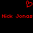 Red pixelated heart symbol above repeated red text 'Nick Jonas' on black background.