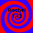 Four identical spiral patterns with red and blue concentric circles, each containing text reading "Rachel T<3" in black pixelated font.
