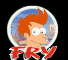 Circular cartoon icon with orange-haired character, blue sky background, and red 'FRY' text below; three variations show different eye expressions.