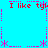 Pixelated blue background with red text "I like tyl" and pink asterisks forming a border, repeated in four quadrants.