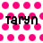 Pixelated pink polka dots on white background with black text 'taryn' in three positions, one partially obscured by gray rectangle.