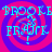 A static image with four identical quadrants featuring cyan text on a pink and purple spiral background.