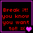 Four identical display red text on black with a pink border, each containing a pixelated heart that changes color