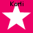 Four white five-pointed stars on a solid pink background, each with the text 'Kori' above it in black pixelated font.