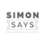 Pixelated grayscale text reads 'SIMON' above 'SAYS' inside a rectangular frame with rounded corners.