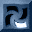 Four square display a pixelated animation of black curved shapes rotating around white rectangular elements on blue-gray backgrounds