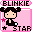 Pixel art character with two hairstyles: dark brown pigtails and pink hair bows, both wearing black outfits with light blue accents.
