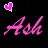 Two side-by-side pixelated images of the name 'Ash' with a heart symbol, one on black background and one on pink background.