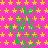 A static image with a bright pink background covered in yellow stars, featuring repeated green text elements