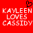 Red background with white pixelated text reading "KAYLEEN LOVES CASSIDY" and a black heart symbol above the text, duplicated side-by-side.
