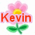 Four identical pink flower icons with yellow centers and green leaves, each overlaid with red text reading Kevin, Joe, Nick, or onas<3.