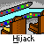 Animated pixel art sequence showing a character in yellow clothing interacting with brown structures under a blue sky, displaying text and red particle effects.