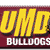 Maroon background with large yellow 'UMD' letters and white 'BULLDOGS' text below, all in pixelated style.