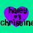 Four identical purple heart-shaped icons with black text on a teal background, each displaying 'haley' and '❤️3' above partially visible pixelated text.