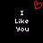 Red pixelated heart symbol above white text 'I Like You' repeated twice on black background.
