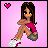Pixel art contact sheet with four panels showing a cartoon girl and text on pink backgrounds, one panel grayed out.