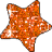 Three orange star-shaped icons with pixelated textures and white sparkles arranged in a triangular layout on gray background.