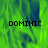 Green and blue abstract background with three instances of the text 'DOMINIC' in black pixelated font, one in the top-left, one in the top-right, and one in the bottom-left.