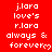 Red background with white pixelated text repeating 'j.lara love's r.lara always & forever' across three , each ending in a heart symbol