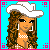 Pixel art contact sheet of a country-themed female character with cowboy hat, denim skirt, and text "Lil CoUnTrY GiRl" across four frames showing full body, torso, legs, and text-only views.