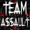Static 60x60 pixel buddy icon featuring bold white text "TEAM ASSAULT" on a black background with red crosshair elements, rendered in low-resolution pixel art style.