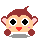 A 4-frame pixel art animation of a cartoon monkey face with brown hair, pink ears, and red cheeks displayed in a 2x2 contact sheet on a gray background.