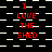Red text "I LOVE THE SHED" on black background with white pixelated patterns, alternating between horizontal lines and checkerboard in a