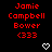 Red text reading "Jamie Campbell Bower <333" appears in three with white heart symbols on a black background, arranged in a pattern