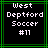Pixelated text reads 'West Deptford Soccer #11' in white on black background with green lines