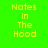Green background with yellow text reading "Nates In The Hood" and red horizontal bars covering different words across four variations.