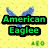 Blue eagle silhouette with outstretched wings on yellow background, green text "American Eaglee" visible in top-left corner.