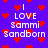 Pixelated blue background with red heart shapes and repeated white text reading "I LOVE Sammi Sandborn" in a pattern