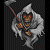 Pixelated grim reaper figure in gray hooded cloak holding brown-handled scythe with silver blade, standing against dark background.