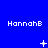 Blue background with repeated white text 'HannahB' and changing pixel symbols across three