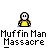 Animated contact sheet of a pixel art character named Muffin Man with multiple expressions and actions, including neutral, angry, and eating poses, displayed in a 5x4 grid on gray background.