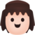 Pixelated cartoon face with short brown hair, two black circular eyes, and a wide open mouth showing dark interior.